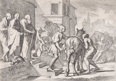 Tuhlaajapojan poistuminen hevosen selkään nousemassa neljän..., noin. 1645. tekijältä Pietro Testa