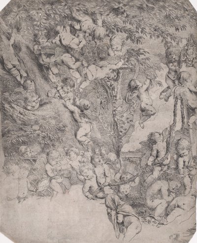 Venuksen puutarha, todiste vasemmasta yläkulmasta, n. 1631-37. tekijältä Pietro Testa