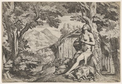 Tuhlaajapoika istui puun juurella sikojen keskellä katseensa suunnattuna ylöspäin..., n. 1640-50. tekijältä Pietro Testa