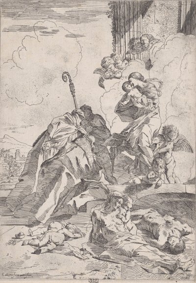 Kolme luccheselaista pyhimystä rukoilemassa Neitsyen kanssa ruton uhrien puolesta...., n. 1630-31. tekijältä Pietro Testa