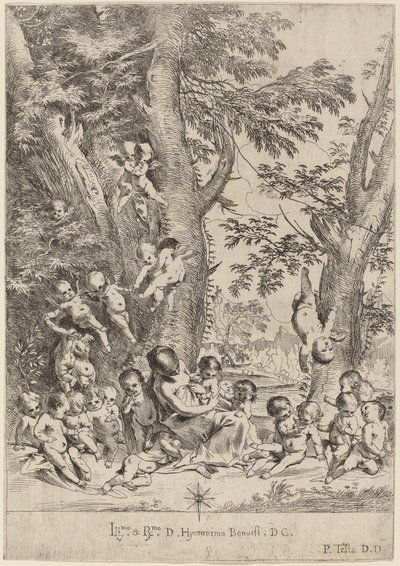 Nuori nainen, Cupidien ympäröimä (The Garden of Charity, pystyversio) tekijältä Pietro Testa