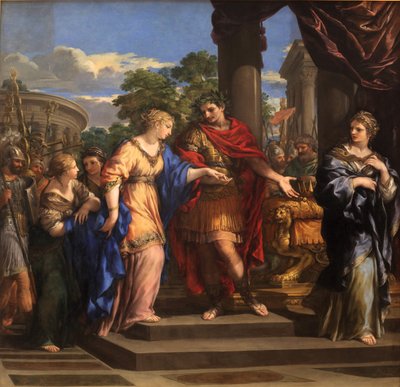 Caesar antaa Kleopatralle Egyptin valtaistuimen, n. 1637 (öljy kankaalle) tekijältä Pietro da Cortona