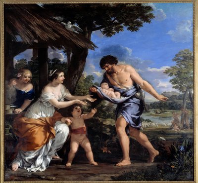 Romulus ja Remus keräsivät Faustulus ja hänen vaimonsa Acca Laurentia Pierre de Cortonan maalaus (Pietro Berrettini dit Pietro da Cortona (1596-1669). 1643 su. 2,51x2,65 m tekijältä Pietro da Cortona