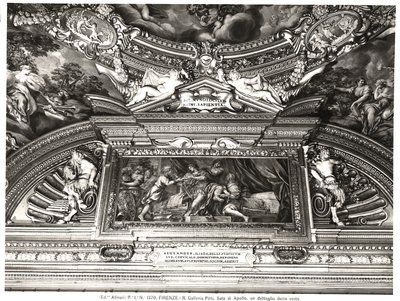 "Sala di Apollo" (Apollon sali) kattokoriste, joka kuvaa Aleksanteria lukemassa Homerosta (fresko) (m/v kuva) tekijältä Pietro da Cortona