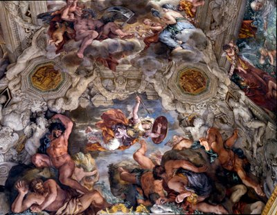 Jumalan Providence Triumph Yksityiskohta Cortonan kiven maalauksesta (Pietro Berrettini dit Pietro da Cortona tekijältä Pietro da Cortona