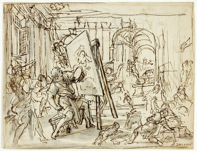 Maanjäristys taiteilijan ateljeessa tekijältä Pietro da Cortona