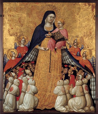 Misericorden neitsyt: Pietro da Recanatin alttaritaulu, joka tunnetaan nimellä Pietro di Domenico da Montepulciano (aktiivinen 1418, kuolema vuosina 1427–1432) Mitat 0,54 x 0,43 m. Avignon, Musee du Petite Palais - Armon neitsyt. Pietro da Recanatin alttar tekijältä Pietro di Domenico da Montepulciano