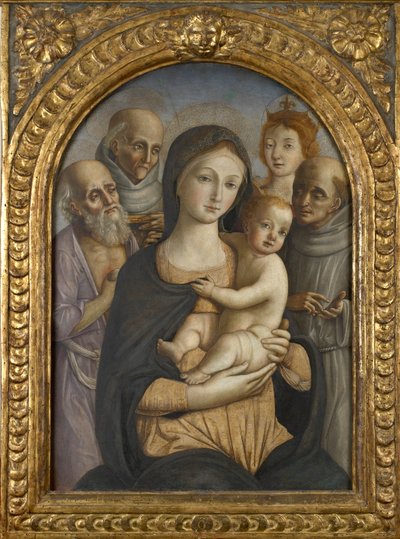 Neitsyt ja lapsi neljän pyhän kanssa, 1400-luvun loppu tekijältä Pietro di Francesco degli Orioli