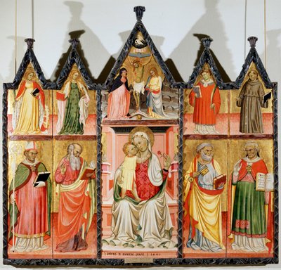 Madonna ja lapsi pyhien kanssa -polyptyykki, kymmenen erillistä paneelia, 1440 tekijältä Pietro di Giovanni Lianori