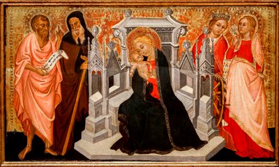 Madonna ja lapsi pyhien kanssa. 1400-luku (Tempera on Wood) tekijältä Pittore Marchigiano
