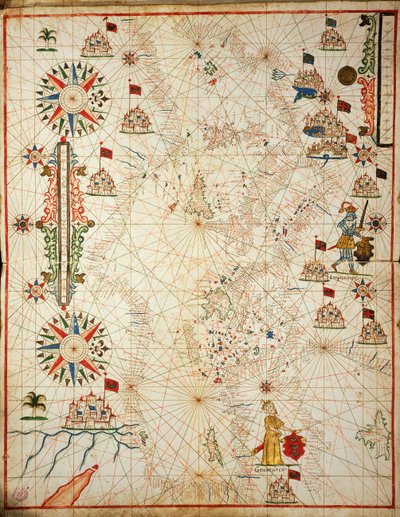Välimeri, Portolan kuuden kartan kartasta, Placido Caloiro ja Francesco Oliva, Pergamentti. 1646. tekijältä Placido Caloiro e Oliva