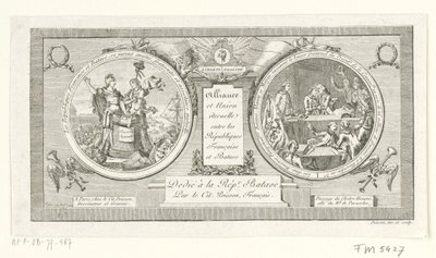 Medaillon op de Alliantie tussen de Franse en de Bataafse Republieken, 1795 Ranskan ja Batavian tasavaltojen liitto ja ikuinen liitto (otsikko esineessä) tekijältä Poisson