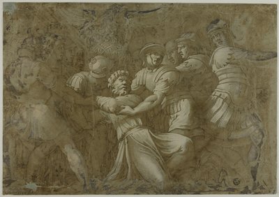 Roomalaiset sotilaat pidättävät Pyhän Pietarin (?) tekijältä Polidoro da Caravaggio