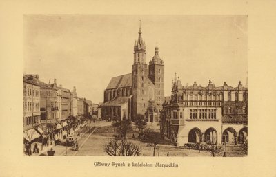 Krakova-Krakau: Pääaukio ja Pyhän Marian kirkko (s/w-kuva). tekijältä Polish Photographer