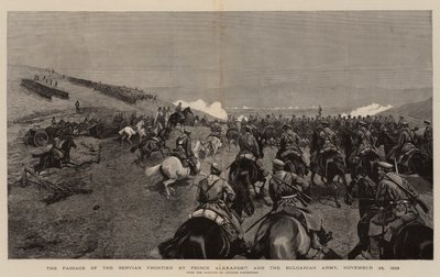 Prinssi Alexanderin ja Bulgarian armeijan Servian rajan läpikulku, 24. marraskuuta 1885 (kaiverrus) tekijältä Polish School