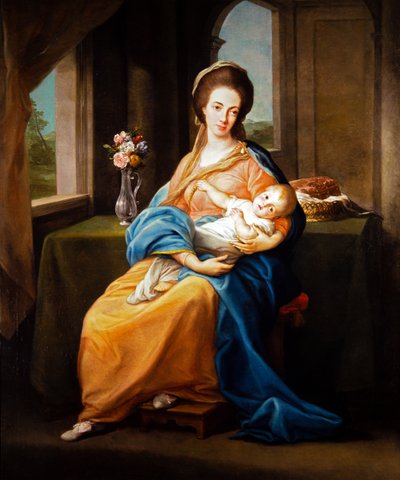 Muotokuvapari, nainen ja lapsi (kankaalle) tekijältä Pompeo Girolamo Batoni