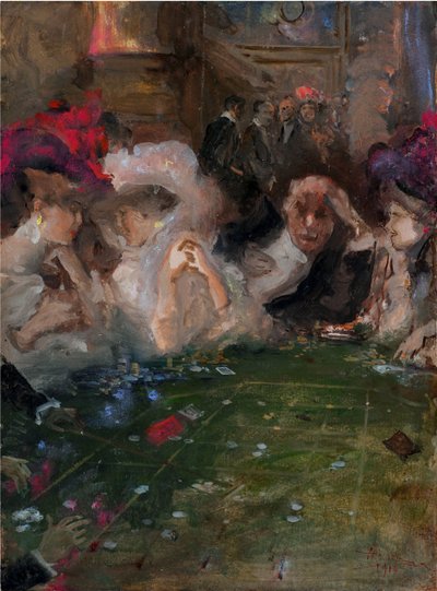 Mariani, Pompeo (1857-1927) ammattimaiset rulettipelaajat. Öljy pahville, koko: 36x26 tekijältä Pompeo Mariani