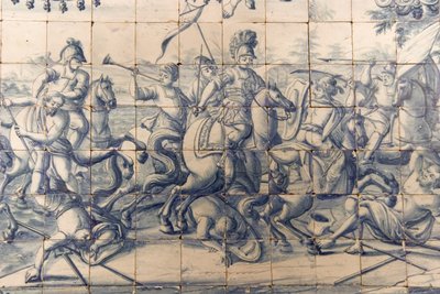 Aleksanteri (356-323 eKr.) taistelee persialaisia vastaan, n. 1745 (keraaminen) (katso myös 237499) tekijältä Portuguese School