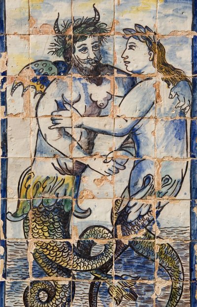 Azulejos-laatat palatsin puutarhassa, jotka kuvaavat merieläimiä (keraamiset) tekijältä Portuguese School