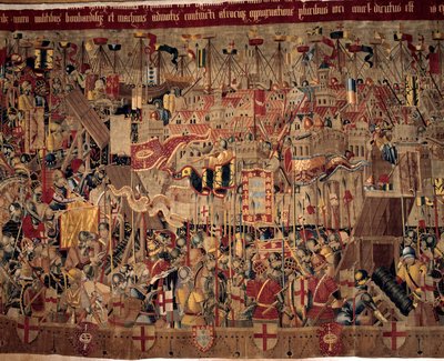 Afrikan valloitus: "" Portugalin laivaston Asilahin (Arzilan) vangitseminen Marokossa vuonna 1471"" Fragmentti 1500-luvun portugalilaisen koulukunnan kuvakudossta. Lissabon, kansallinen muinaisen taiteen museo tekijältä Portuguese School