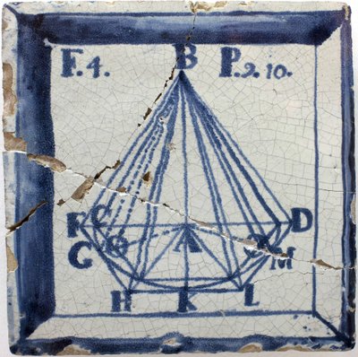 Geometrinen kaavio pyramidista, tinalasitettu keramiikka, Lissabon 1700-luvun jälkipuolisko - Musee national des azulejos, Lissabon (Portugali) tekijältä Portuguese School
