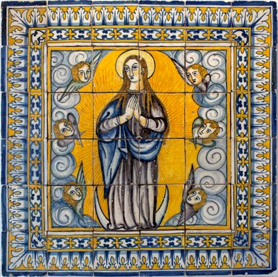 Neitsyt Neitsyt - Azulejos de Lisbon (Portugali) 1650-1675 (Our Lady of the Conception, Tile, Lissabon tekijältä Portuguese School