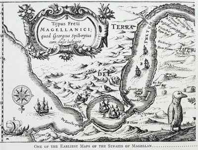 Yksi varhaisimmista Magellanin salmen kartoista, teoksesta The Romance of the River Plate, Vol. Minä, W. H. Koebel, 1914 tekijältä Portuguese School