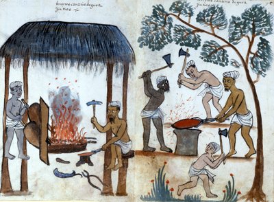Intian primitiivinen metallurgia. 1500-luvun portugalilainen käsikirjoitus. Rooma, Raamattu. Casanatense. tekijältä Portuguese School