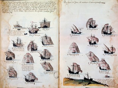 Sotalaivoja. Muistoja Portugalin armadoista kuningas Manuel I:n (1469 - 1521) aikana. Käsikirjoitus vuodelta 1505. Pariisi. BN tekijältä Portuguese School