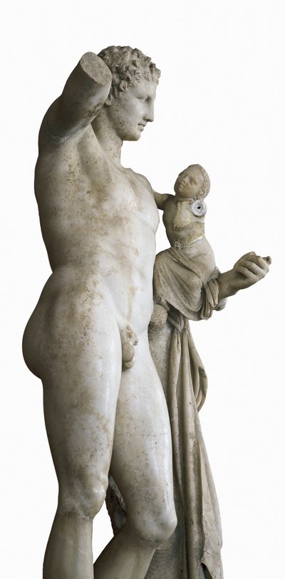 Hermes kantamassa lasta Dionysosta, n. 330 eaa (marmori) tekijältä Praxiteles