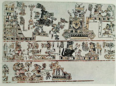 Faksikopio Codex Bodleystä, yksityiskohta, n. 1521 (vellum) tekijältä Pre Columbian Pre Columbian