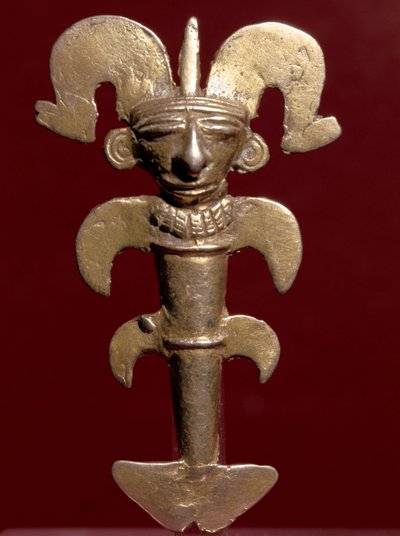 Esikolumbiaaninen taide, Quimbayan sivilisaatio (Kolumbia): antropomorfinen kultariipus. 400-1400 jKr. Bogota, Kultamuseo, Kolumbia tekijältä Pre Columbian Pre Columbian