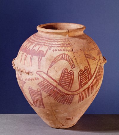 Maljakko, joka kuvaa kahta pyhäkköä proomulla, n. 3500 eKr. (keramiikka) tekijältä Predynastic Period Egyptian