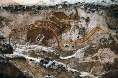 Aboriginaalit kalliomaalaukset, Ubirr-luolat, Kakadun kansallispuisto, Australia (maalaus) tekijältä Prehistoric Prehistoric