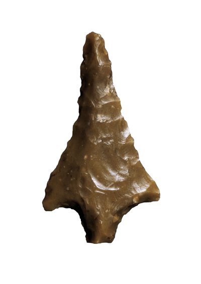 Esihistorian nuolipiste (ylempi paleoliitti - Solutreen). on kotoisin Velez Blancosta, Ambrosio Barcelonan luolasta (luu) tekijältä Prehistoric Prehistoric