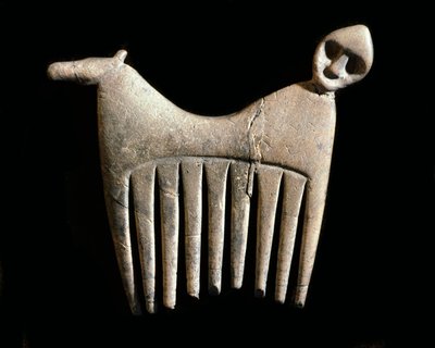 Esihistoria: luukampa, jossa on ihmisen ja hevosen pää Gotlannin saarelta. Kivikausi. Ruotsin kansallismuseo, Tukholma Ruotsi tekijältä Prehistoric Prehistoric