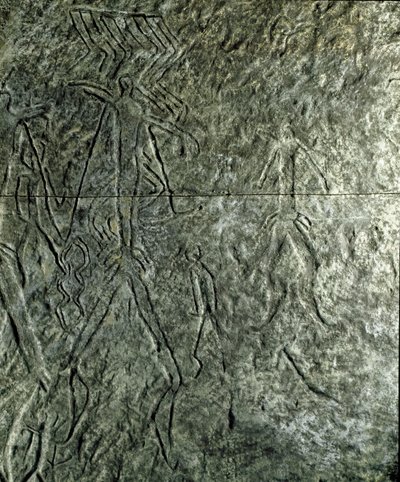 Esihistoriaa, kalliotaidetta: petroglyfi (graffiti kiveen) ihmishahmoista. neoliittinen, kivikausi. (Azerbaidžan) Pronssikausi. Baku, Azerbaidžanin valtion uskontohistoriallinen museo tekijältä Prehistoric Prehistoric
