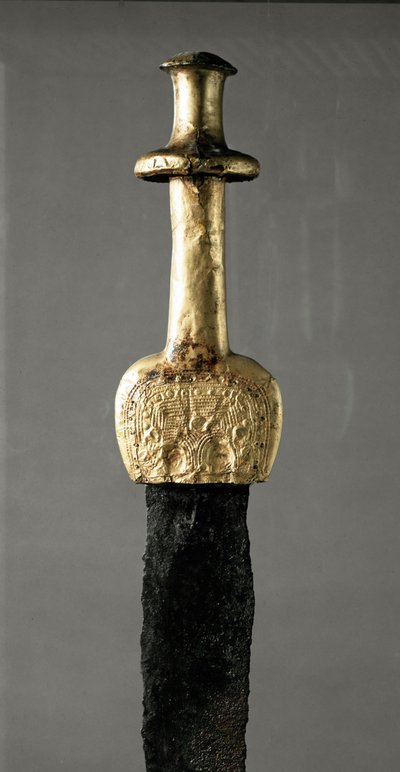 Miekka Guadalajarasta (Espanja), kultaisen kahvan yksityiskohta, esihistoriallinen aika tekijältä Prehistoric Prehistoric
