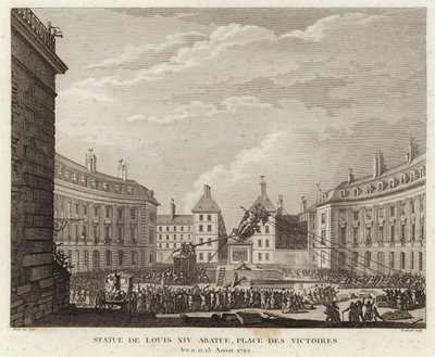 Ludvig XIV:n patsas purettiin Place des Victoires -aukiolle tekijältä Prieur