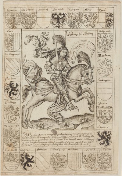 Maximilian, Itävallan herttua, hevosen selässä tekijältä Primary Master of the Strassburg Chronicle