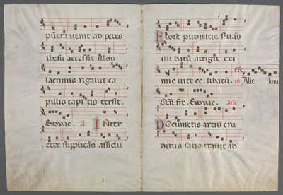 Bifolium antifonaarista: Musiikki, n. 1320-1340. tekijältä Primo Miniatore di San Domenico