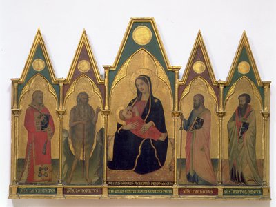 Nöyryyden Madonna pyhien kanssa (tempera paneelissa) tekijältä Puccio di Simone