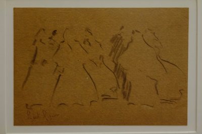 luonnos naishahmoista, Narcís Puget Riquer, hiilipiirros, Puget-museo, Can LLaudisin aatelistalo, Dalt Vila, Ibiza, Baleaarit, Espanja tekijältä Puget Riquer