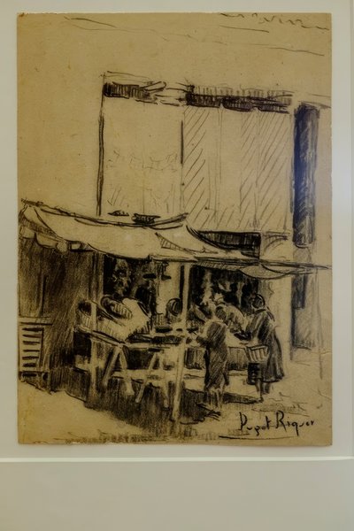 aukio, Narcís Puget Riquer, hiilipiirustus, Puget-museo, Can LLaudisin aatelistalo , Dalt Vila, Ibiza, Baleaarit, Espanja tekijältä Puget Riquer