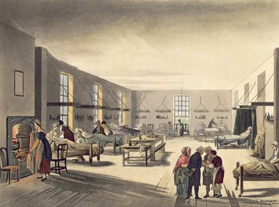 Middlesexin sairaala Ackermannin "Lontoon mikrokosmosta" tekijältä Pugin and Rowlandson