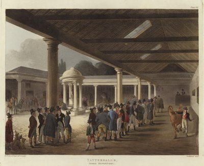 Tattersallin hevosvarasto tekijältä Pugin and Rowlandson