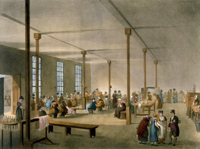 The Workhouse, St James, Parish, Lontoo, Ackermannin "Taidevarasto", 1809 (käsinvärinen akvatinta) tekijältä Pugin and Rowlandson