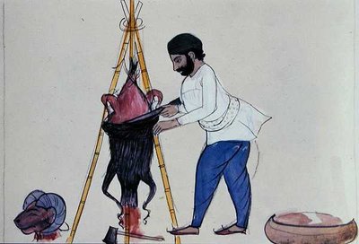 Teurastaja, noin 1890 (vesiväri paperille) tekijältä Punjabi School