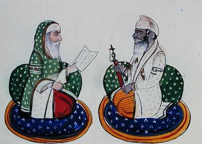 Fakir Nur-ud-din ja Sardar Atar Singh, n. 1890 (akvarelli paperille) tekijältä Punjabi School