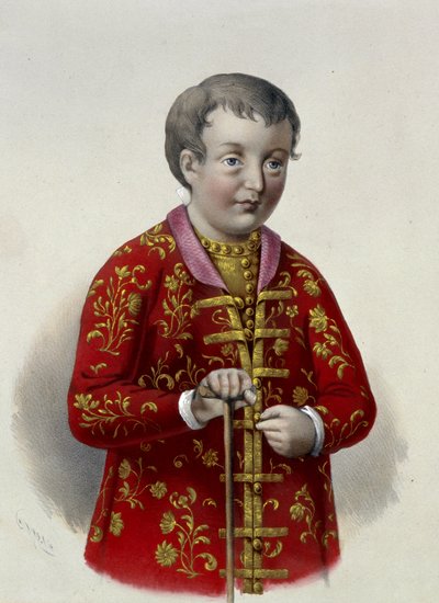 Venäjän suurruhtinas Simeon Aleksejevitš (1665-1669) (Venäjän Tsarevitš Simeon Aleksejevitš). Pjotr ​​Fjodorovitš Borelin (1829-1898) teos, litografia noin 1860. 1800-luvun venäläistä taidetta, uusklassismia. Venäjän valtionkirjasto, Moskova. tekijältä Pyotr Fyodorovich Borel